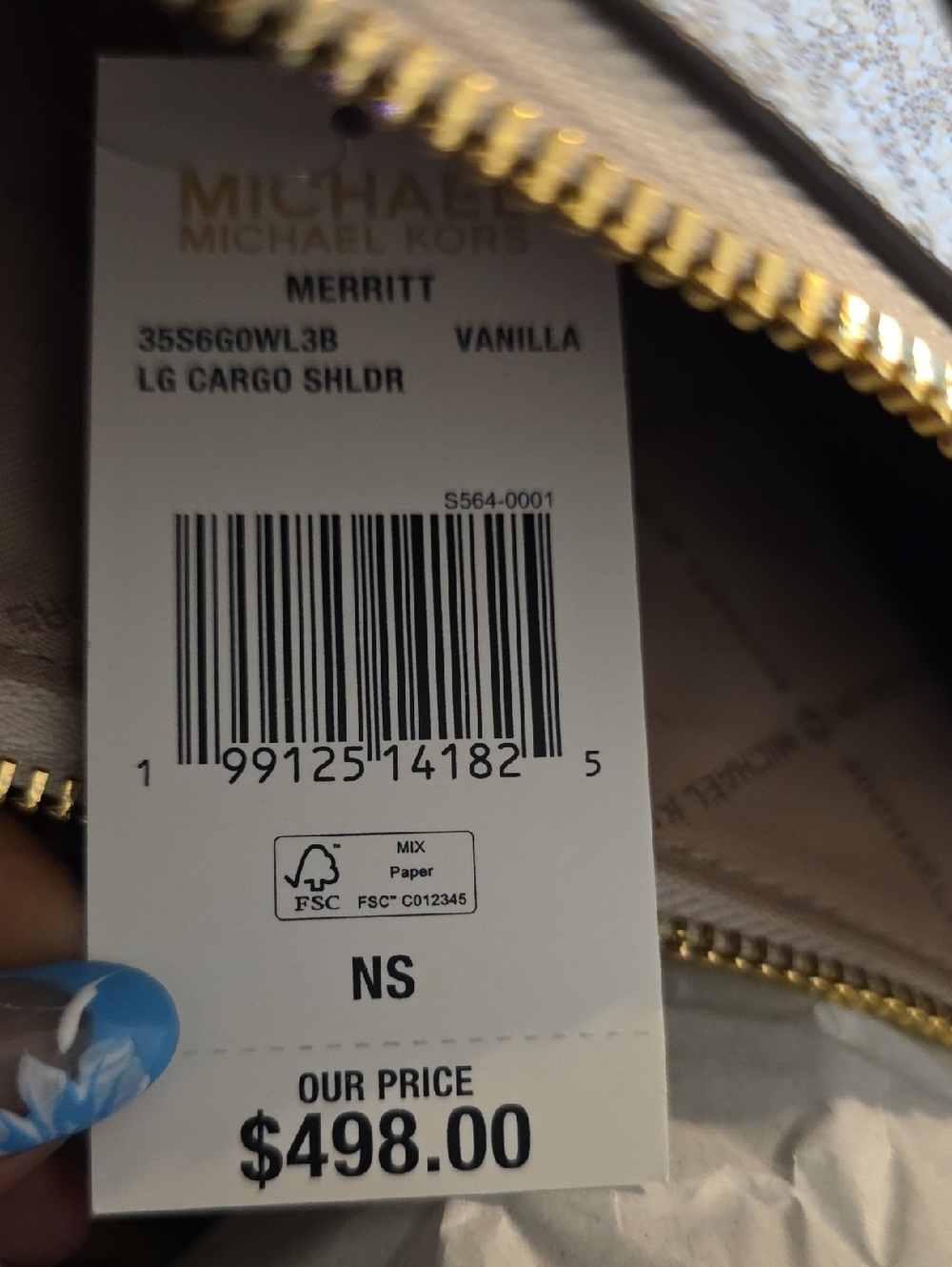 NWT  Michael Kors Cream Signature MK Logo Shoulder Bag with Double Front Pockets - Picture 9 of 12